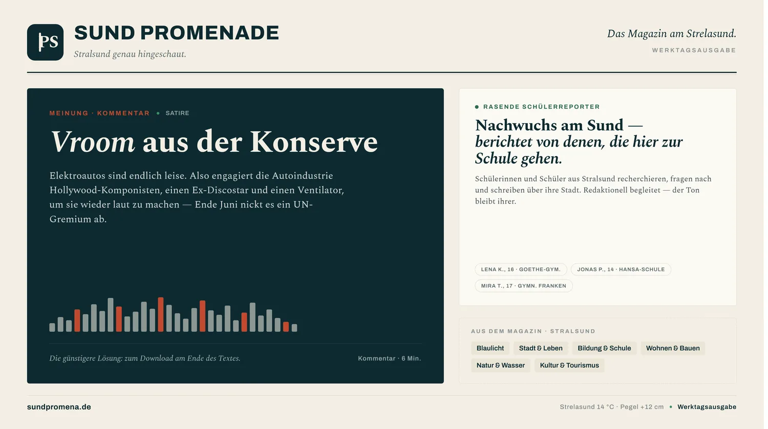 Website-Ausschnitt: sundpromena.de — Lokales Magazin Stralsund